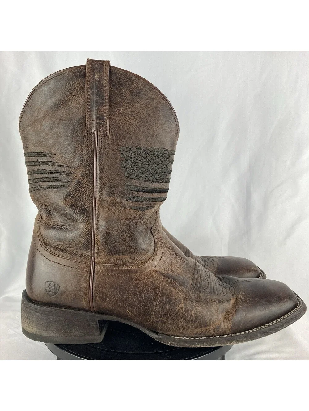 Men’s 15 EE Ariat Patriotic Boot Leather Distressed US Flag Square Toe Brown